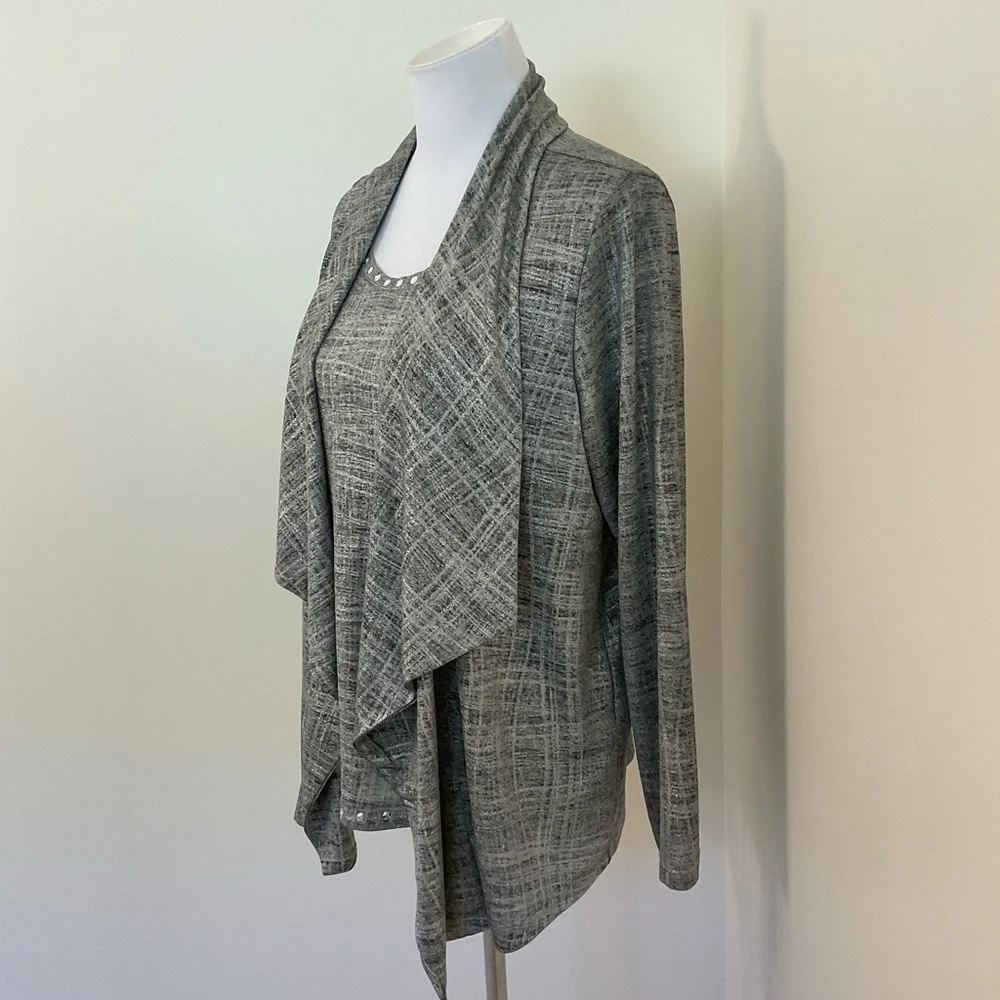 Ruby Rd. Gray Rhinestone Edge Trimmed Cardigan Sweater Set - Picture 4 of 7